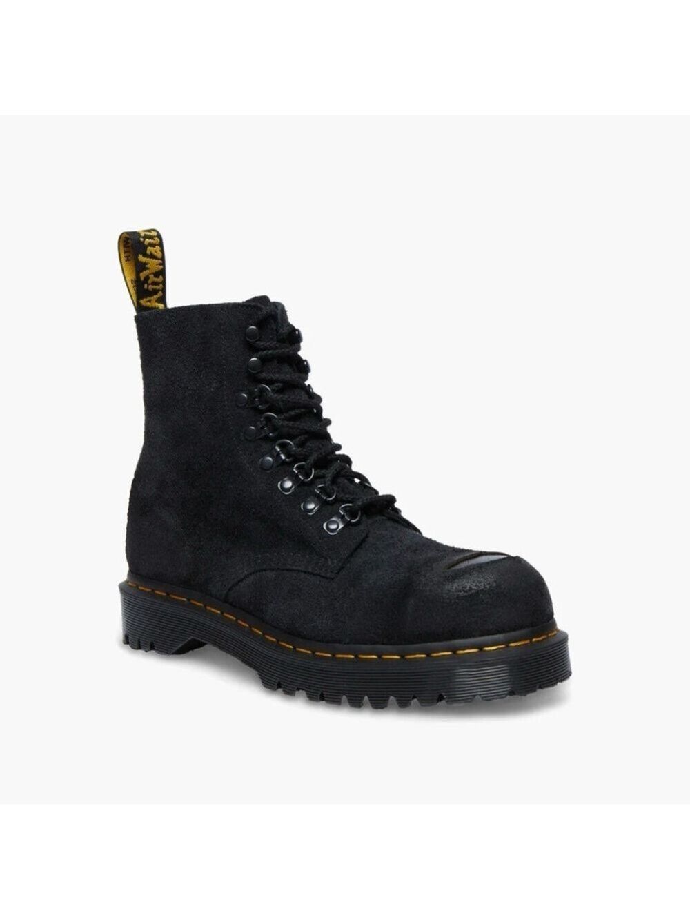Dr Martens 1460 Pascal Hairy Suede Black Lace Up Boots Exposed Steel Toe